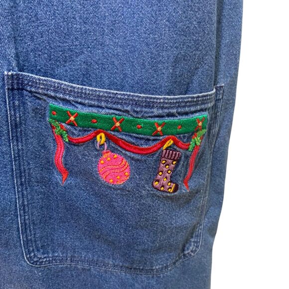 Westbound Vintage Womens Denim Christmas Button Front Jumper Dress Embroidered L - Picture 4 of 7